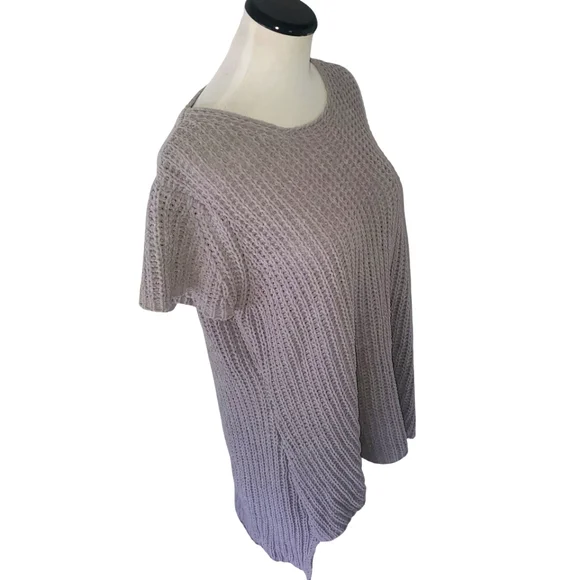 🔥POL Grey High Low Open Knit Open Back Chenille‎ Lagenlook Slouchy Sweater SZ M - Picture 5 of 12